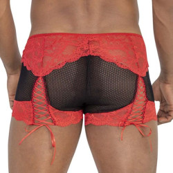 CandyMan Boxer Dentelle Hymen Rouge et Noir